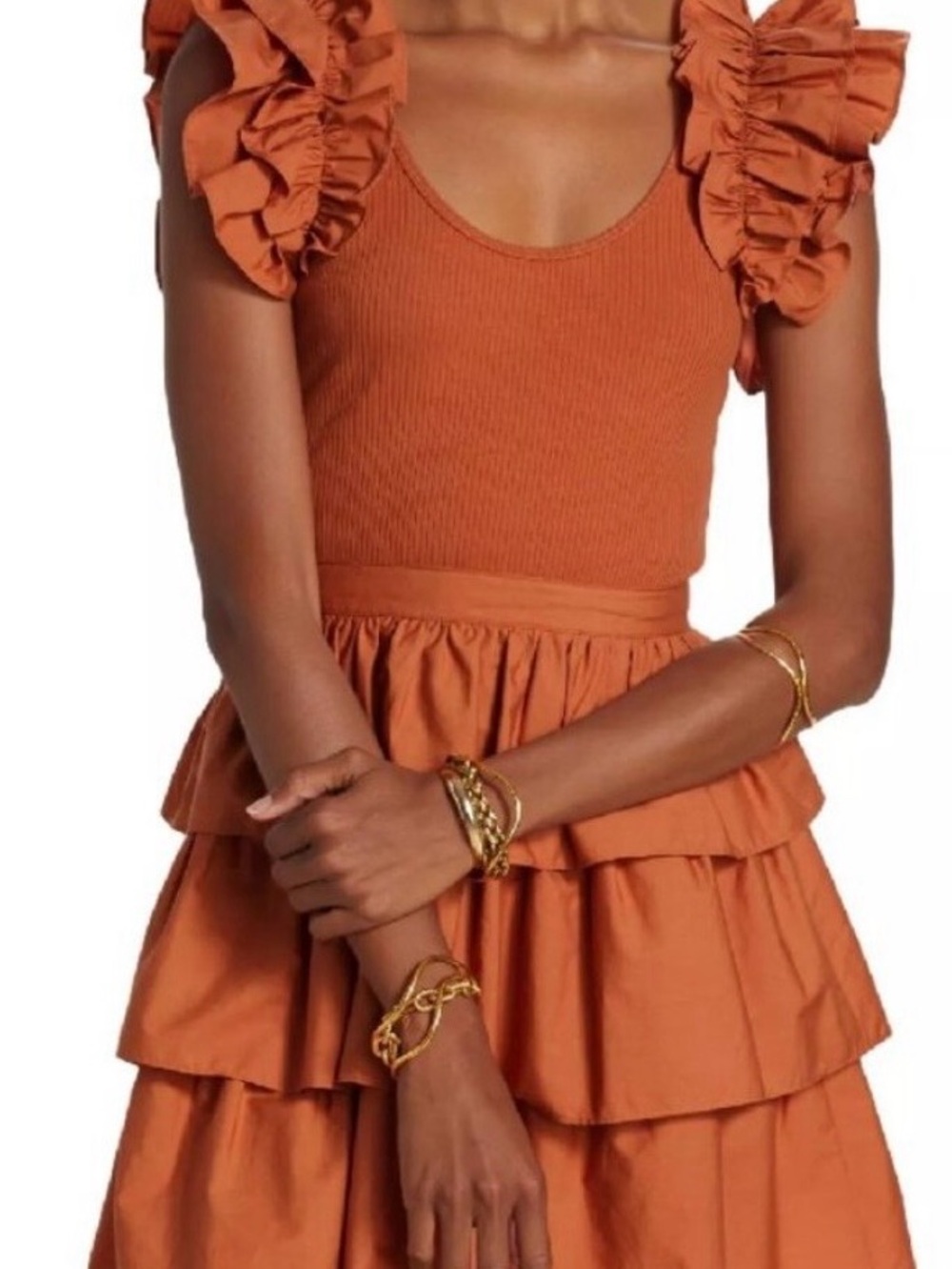 Ulla Johnson Orange Ruffled Tiered Dress for Kids - Picture 3 of 9